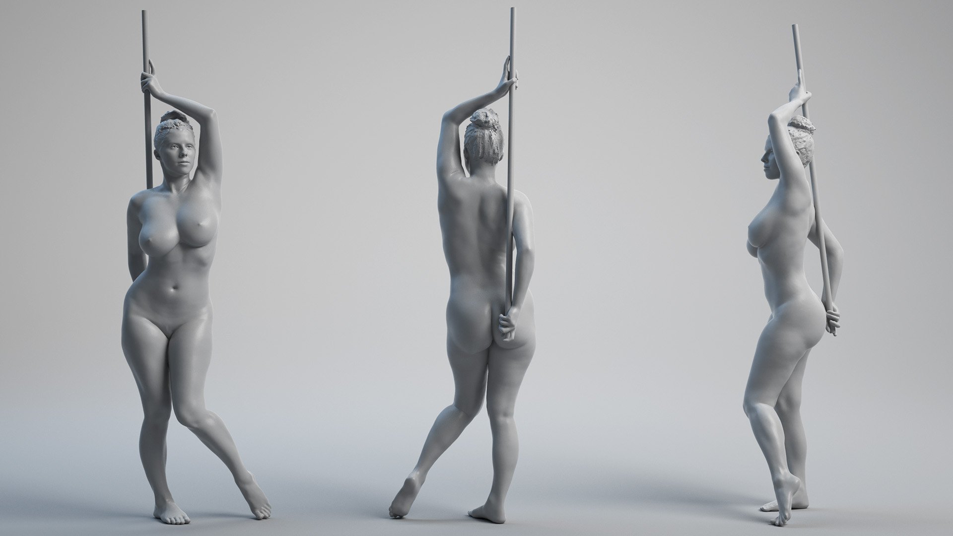 Naked Female 3D Body Pole Prop Pose